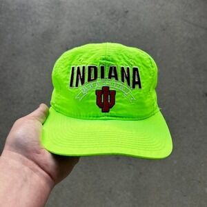 Vintage 90s Indiana University Hoosiers IU neon green nylon SnapBack hat cap